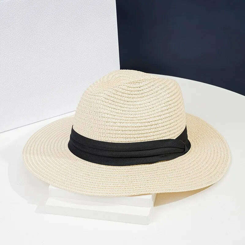 KIMLUD, Foldable Straw Sun Hat Wide Brim Summer Floppy Beach Hat Sun Protection Panama Hat for Men Women Packable Foldable Travel, KIMLUD Womens Clothes
