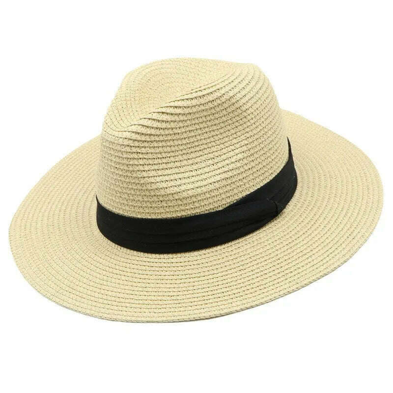 KIMLUD, Foldable Straw Sun Hat Wide Brim Summer Floppy Beach Hat Sun Protection Panama Hat for Men Women Packable Foldable Travel, KIMLUD Womens Clothes