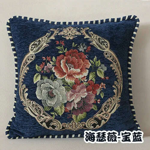 KIMLUD, Folk-Custom Flowers Cushion Cover 45x45cm Embroidery Jacquard Decorations for Home Edging Pillow Cases Decora Cushions for Bed, blue-HSW / 450mm*450mm, KIMLUD Women's Clothes