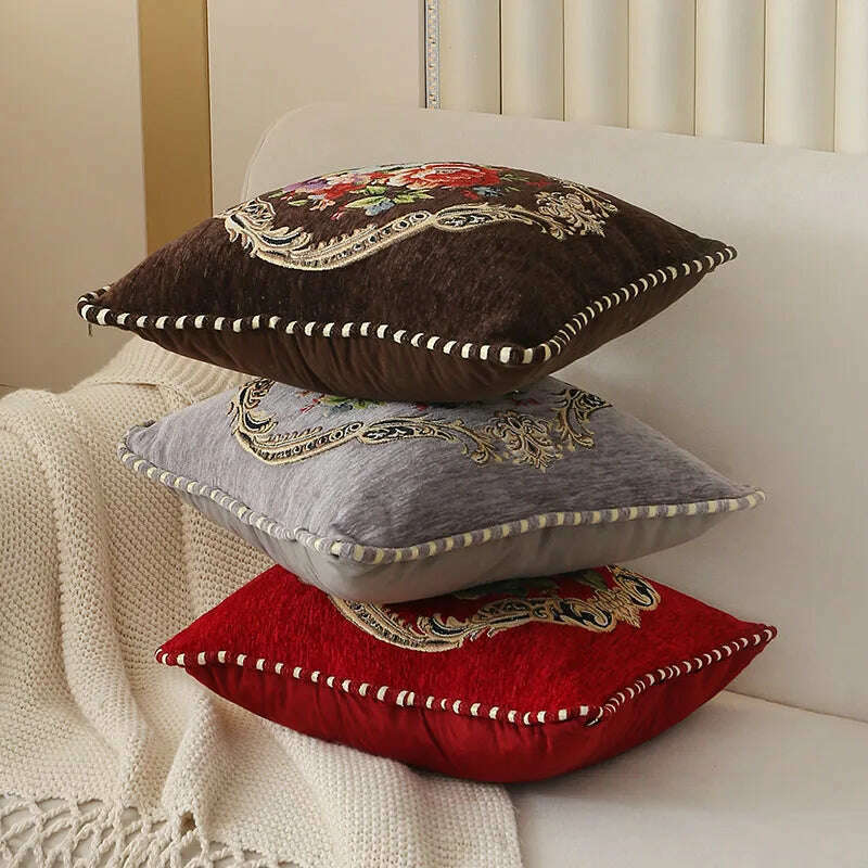 Folk-Custom Flowers Cushion Cover 45x45cm Embroidery Jacquard Decorations for Home Edging Pillow Cases Decora Cushions for Bed, KIMLUD Women's Clothes