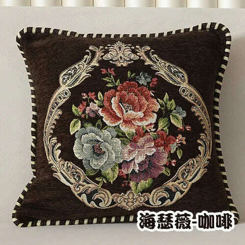 Folk-Custom Flowers Cushion Cover 45x45cm Embroidery Jacquard Decorations for Home Edging Pillow Cases Decora Cushions for Bed, coffee-HSW / 450mm*450mm, KIMLUD Women's Clothes