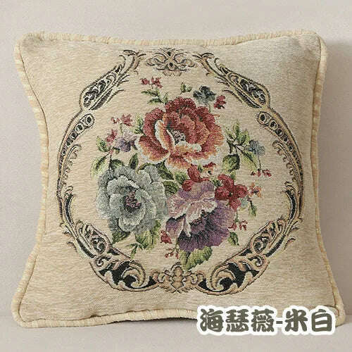 Folk-Custom Flowers Cushion Cover 45x45cm Embroidery Jacquard Decorations for Home Edging Pillow Cases Decora Cushions for Bed, beige-HSW / 450mm*450mm, KIMLUD Women's Clothes