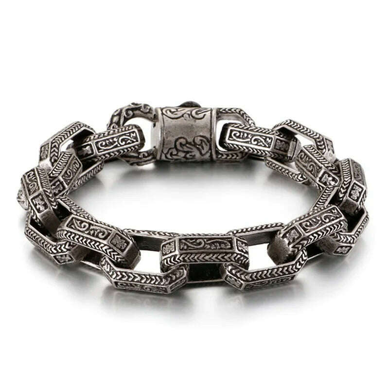 KIMLUD, Fongten Vintage Square Bead Bracelet For Men Black Stainless Steel Viking Punk Charms Heavy Bracelets Fashion Jewelry Wholesale, KB118463-BDJX / 21.5cm, KIMLUD Womens Clothes