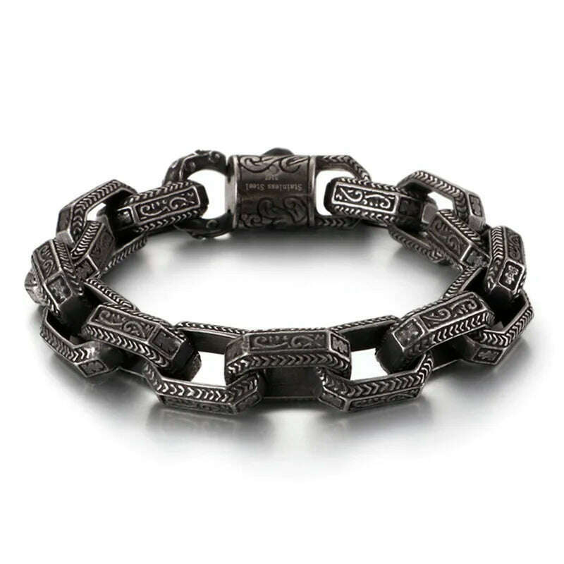 KIMLUD, Fongten Vintage Square Bead Bracelet For Men Black Stainless Steel Viking Punk Charms Heavy Bracelets Fashion Jewelry Wholesale, KB118450-BDJX / 21.5cm, KIMLUD APPAREL - Womens Clothes