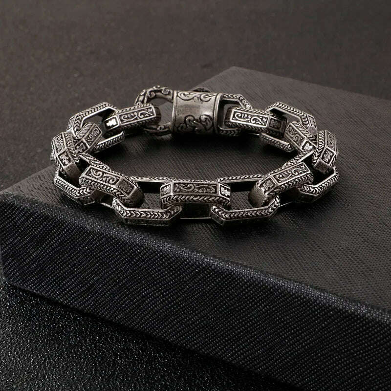 KIMLUD, Fongten Vintage Square Bead Bracelet For Men Black Stainless Steel Viking Punk Charms Heavy Bracelets Fashion Jewelry Wholesale, KIMLUD Womens Clothes