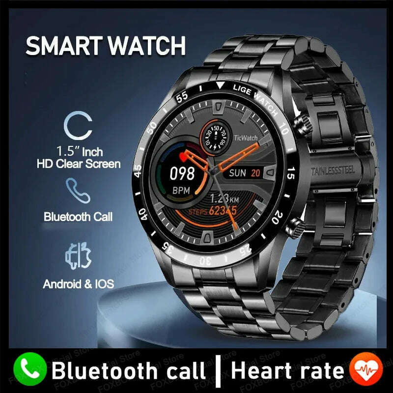 For All Smartphone To Connect HD Bluetooth Call Smart Watch Men Sports Fitness Waterproof Smartwatch Tracker Heart Monitor - KIMLUD