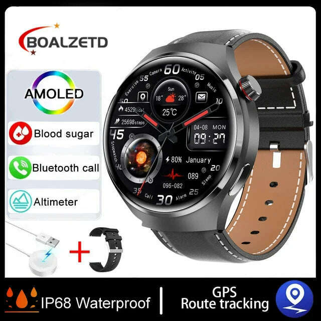 KIMLUD, For Huawei GT4 PRO Smart Watch Men Watch 4 Pro AMOLED HD Screen Bluetooth Call GPS NFC Heart rate Blood Pressure SmartWatch 2024, Black leather / GPS smart watch, KIMLUD APPAREL - Womens Clothes