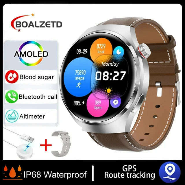 KIMLUD, For Huawei GT4 PRO Smart Watch Men Watch 4 Pro AMOLED HD Screen Bluetooth Call GPS NFC Heart rate Blood Pressure SmartWatch 2024, Brown leather / GPS smart watch, KIMLUD APPAREL - Womens Clothes