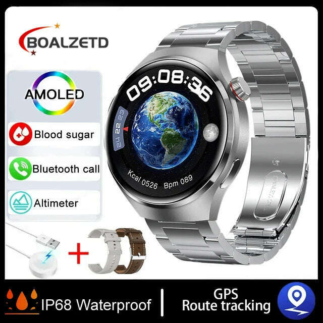 KIMLUD, For Huawei GT4 PRO Smart Watch Men Watch 4 Pro AMOLED HD Screen Bluetooth Call GPS NFC Heart rate Blood Pressure SmartWatch 2024, Silver steel / GPS smart watch, KIMLUD APPAREL - Womens Clothes