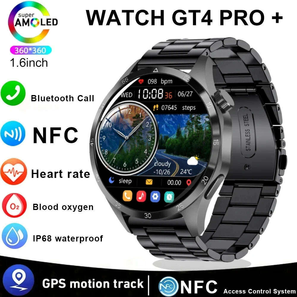 KIMLUD, For Huawei Xiaomi GT4 ProSmart Watch Men NFC GPS Tracker 1.6" HD Screen Heart Rate IP68 Waterproof BT Call SmartWatch 2024 New, KIMLUD Womens Clothes