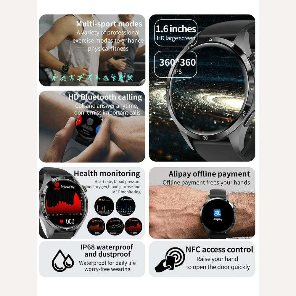 KIMLUD, For Huawei Xiaomi GT4 ProSmart Watch Men NFC GPS Tracker 1.6" HD Screen Heart Rate IP68 Waterproof BT Call SmartWatch 2024 New, KIMLUD Womens Clothes