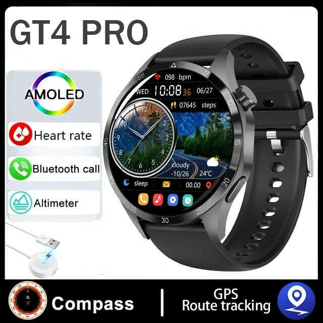 KIMLUD, For Huawei Xiaomi GT4 ProSmart Watch Men NFC GPS Tracker 1.6" HD Screen Heart Rate IP68 Waterproof BT Call SmartWatch 2024 New, black / GPS smart watch, KIMLUD APPAREL - Womens Clothes