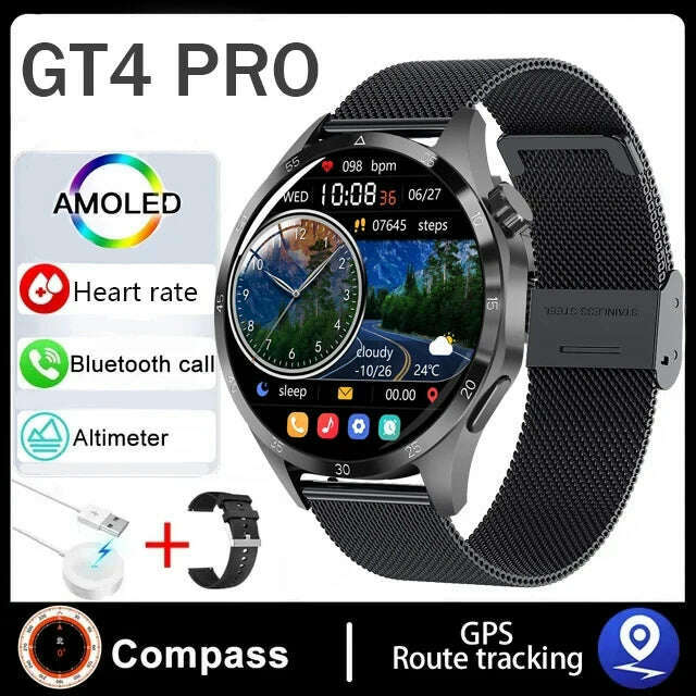 KIMLUD, For Huawei Xiaomi GT4 ProSmart Watch Men NFC GPS Tracker 1.6" HD Screen Heart Rate IP68 Waterproof BT Call SmartWatch 2024 New, black mesh / GPS smart watch, KIMLUD APPAREL - Womens Clothes