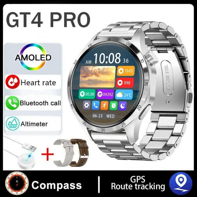 KIMLUD, For Huawei Xiaomi GT4 ProSmart Watch Men NFC GPS Tracker 1.6" HD Screen Heart Rate IP68 Waterproof BT Call SmartWatch 2024 New, silver steel / GPS smart watch, KIMLUD APPAREL - Womens Clothes