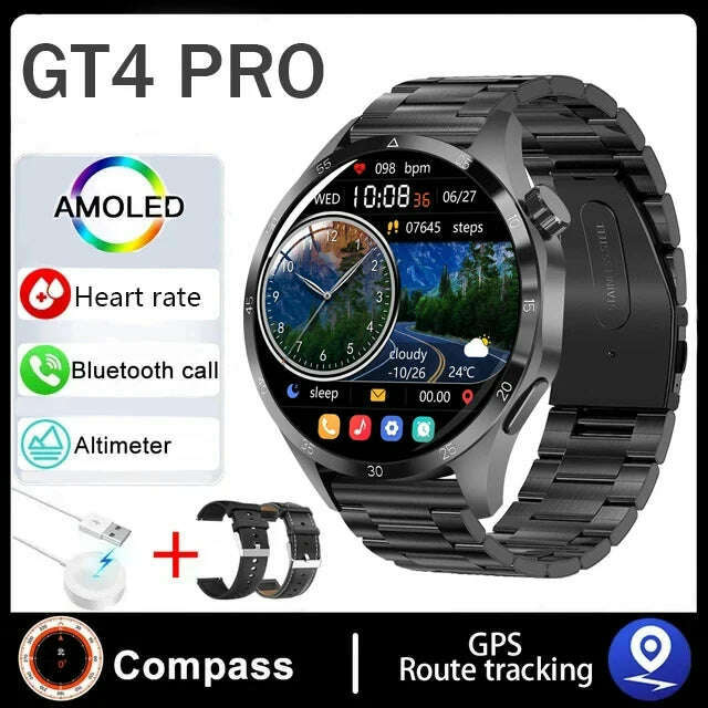 KIMLUD, For Huawei Xiaomi GT4 ProSmart Watch Men NFC GPS Tracker 1.6" HD Screen Heart Rate IP68 Waterproof BT Call SmartWatch 2024 New, black steel / GPS smart watch, KIMLUD APPAREL - Womens Clothes