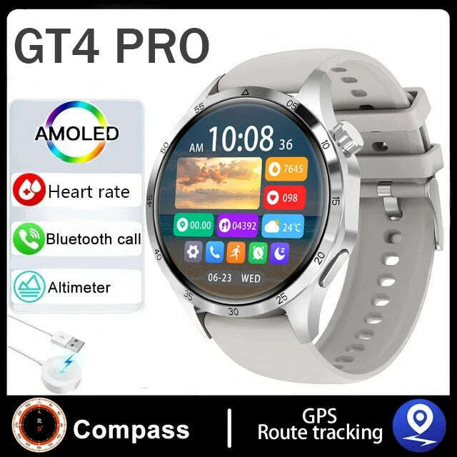 KIMLUD, For Huawei Xiaomi GT4 ProSmart Watch Men NFC GPS Tracker 1.6" HD Screen Heart Rate IP68 Waterproof BT Call SmartWatch 2024 New, silver / GPS smart watch, KIMLUD APPAREL - Womens Clothes