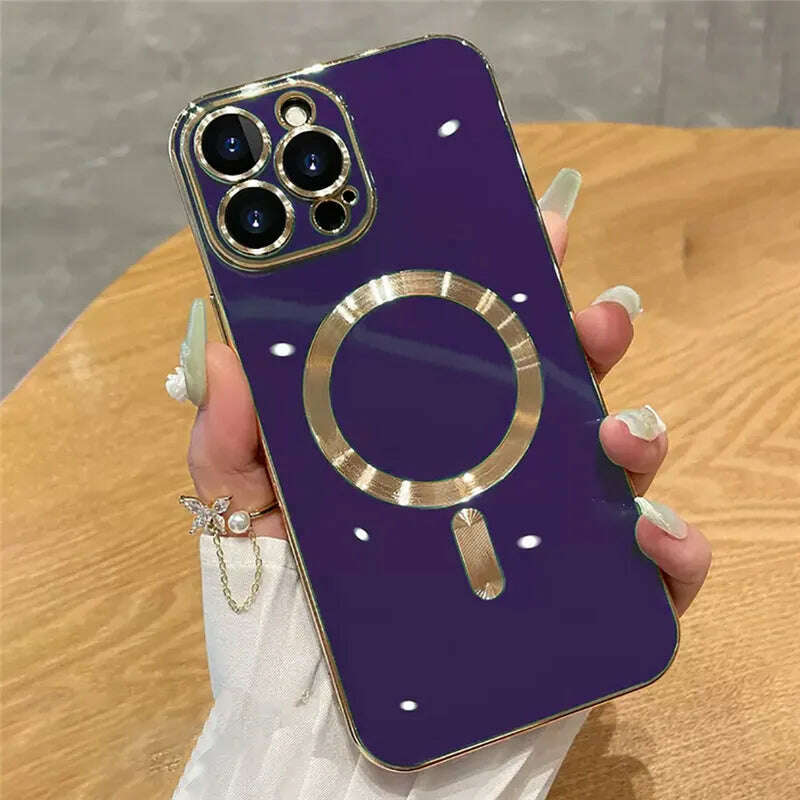 KIMLUD, For iPhone 14 Pro Max Luxury Magsafe Magnetic Square Plating Frame Phone Case For iPhone 11 12 13 14 Plus Lens Protective Cover, KIMLUD Womens Clothes