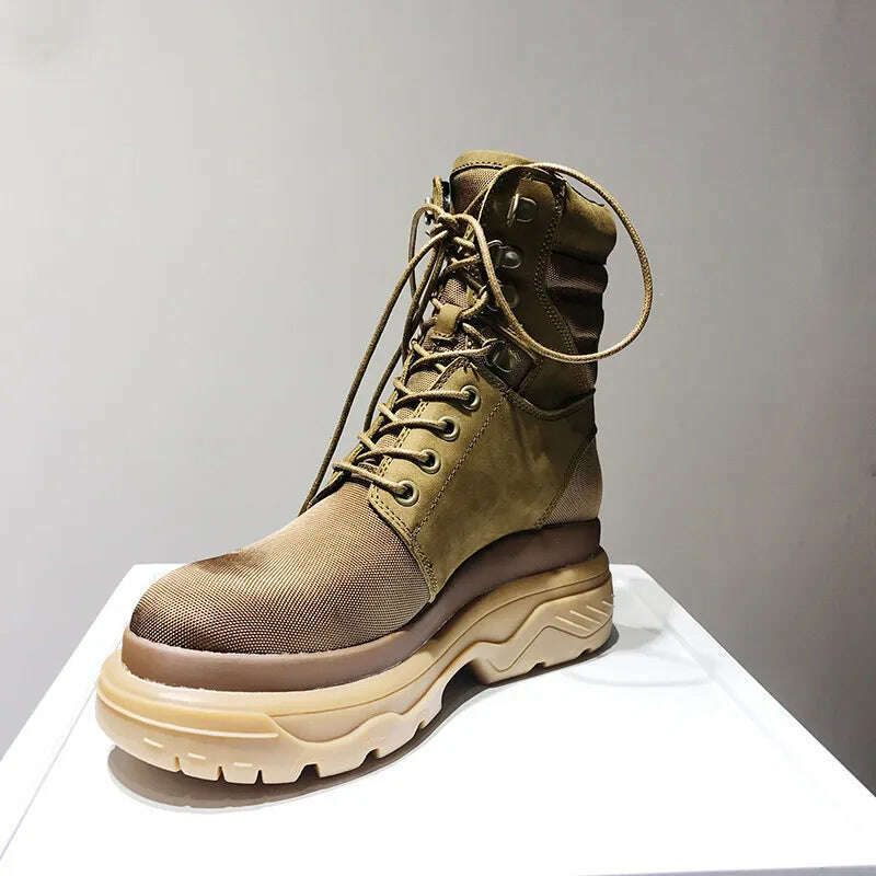 Fornihapfirafs Patckwork High Top Woman Short Boots Platform Lace Up Women Ankle Boots Shoes Woman Cross-tied Women Boots Shoes - KIMLUD