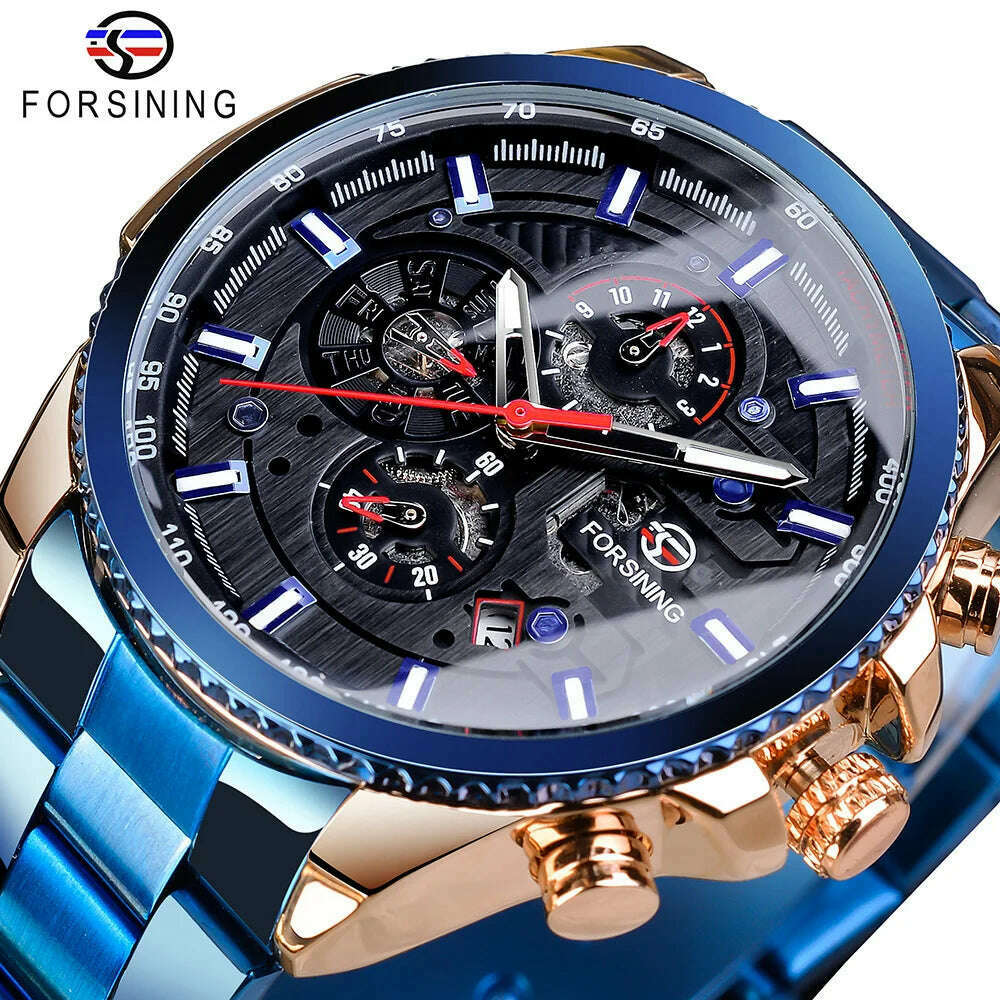 KIMLUD, Forsining 2019 3 Dial Calendar Multifunction Military Luminous Hand Mens Mechanical Sport Automatic Wrist Watch Top Brand Luxury, GMT1137-14 / CHINA, KIMLUD Womens Clothes