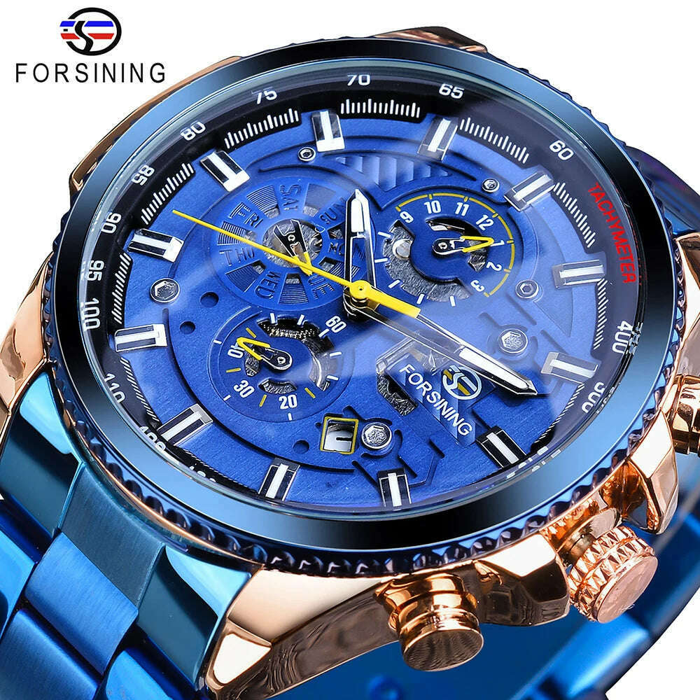 KIMLUD, Forsining 2019 3 Dial Calendar Multifunction Military Luminous Hand Mens Mechanical Sport Automatic Wrist Watch Top Brand Luxury, GMT1137-17 / CHINA, KIMLUD APPAREL - Womens Clothes