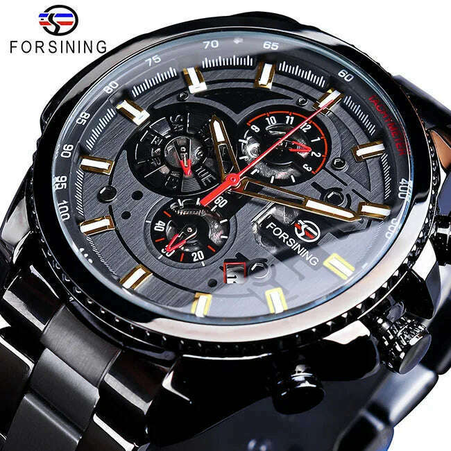 KIMLUD, Forsining 2019 3 Dial Calendar Multifunction Military Luminous Hand Mens Mechanical Sport Automatic Wrist Watch Top Brand Luxury, GMT1137-7 / CHINA, KIMLUD APPAREL - Womens Clothes