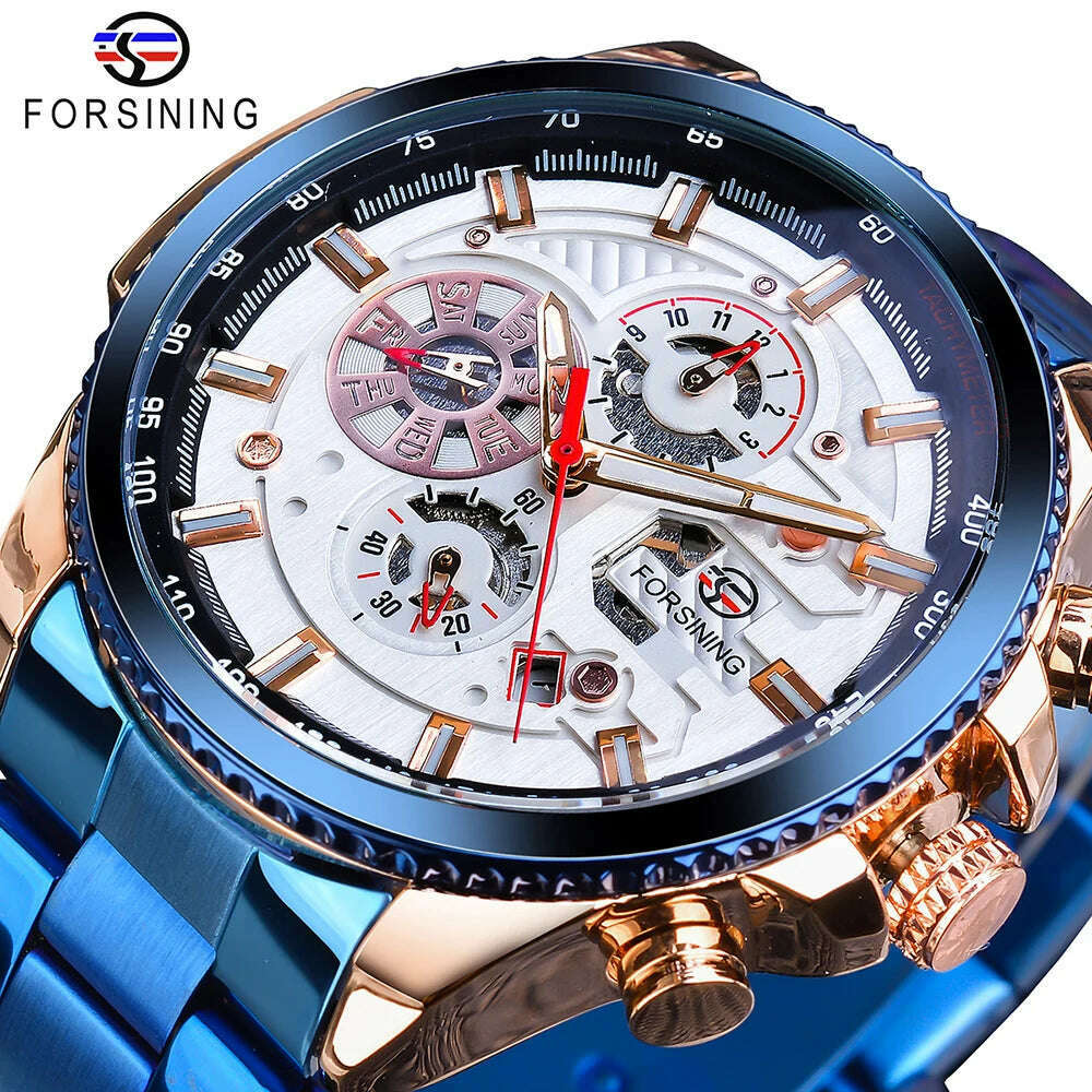 KIMLUD, Forsining 2019 3 Dial Calendar Multifunction Military Luminous Hand Mens Mechanical Sport Automatic Wrist Watch Top Brand Luxury, GMT1137-16 / CHINA, KIMLUD Womens Clothes