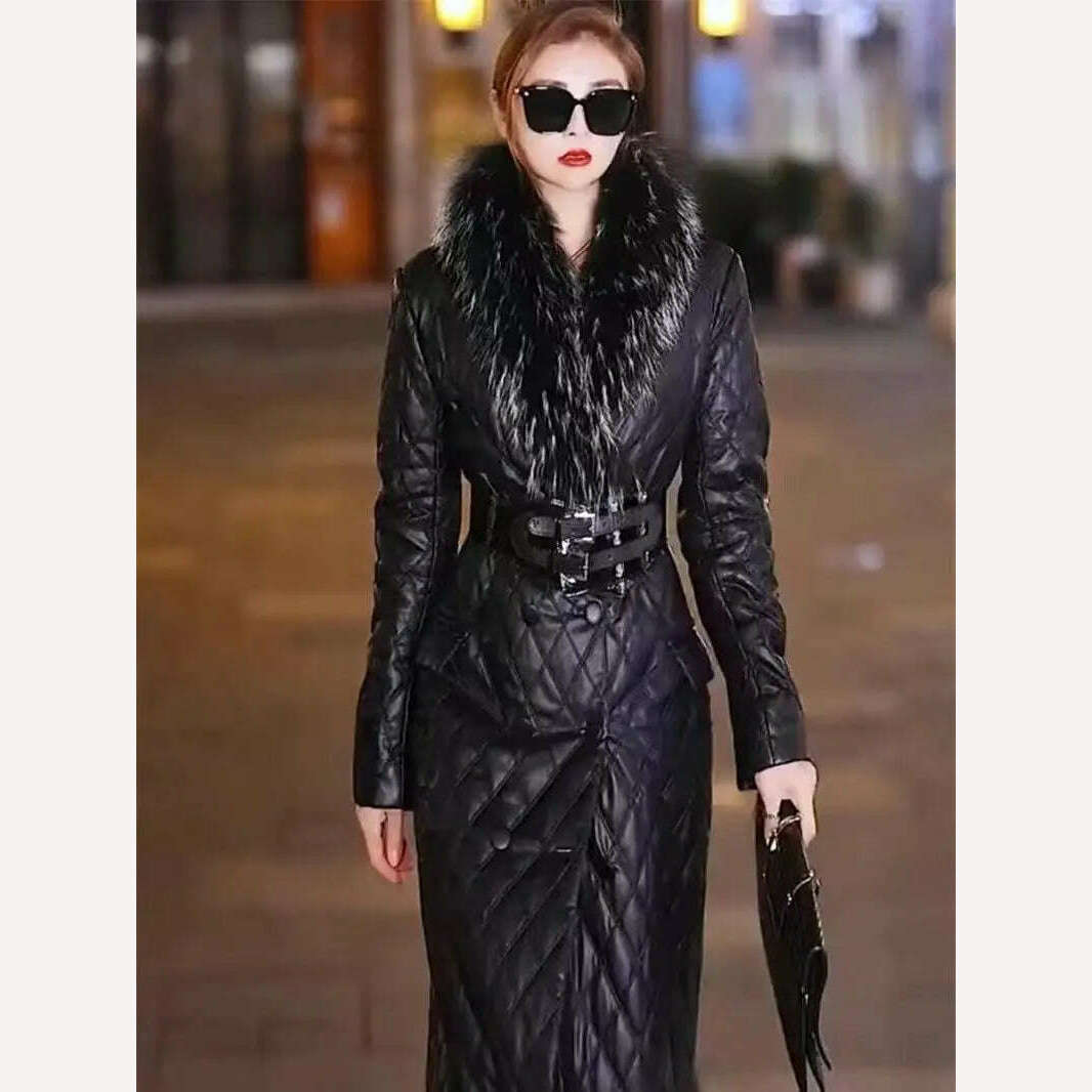 Fotvotee Winter Clothes Women Long Coat Double Breasted Fur Collar Slim Outerwear Black Vintage Streetwear Jacket Elegant Coats - KIMLUD