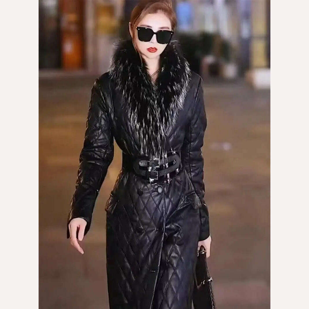 Fotvotee Winter Clothes Women Long Coat Double Breasted Fur Collar Slim Outerwear Black Vintage Streetwear Jacket Elegant Coats - KIMLUD