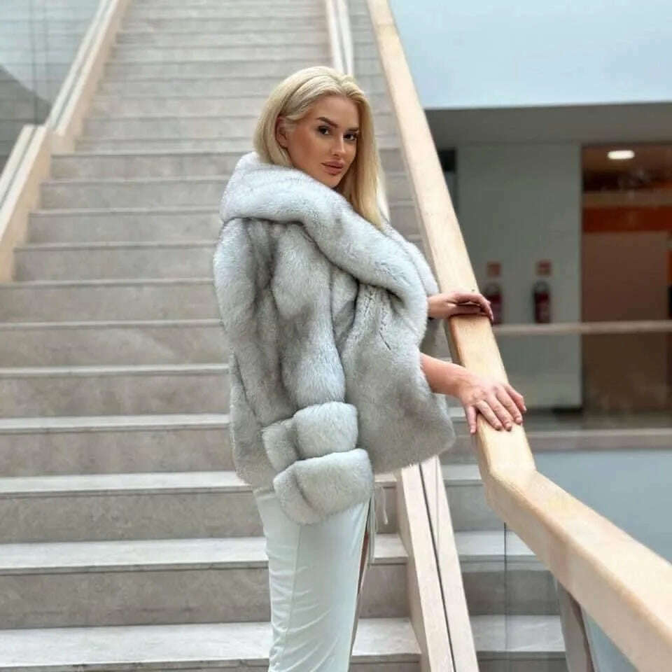 KIMLUD, Fox Fur Coat for Women, 100% True Fox Fur Coat, Flip Collar, Warm Clothing, Winter Fashion, New, 2024, KIMLUD Womens Clothes