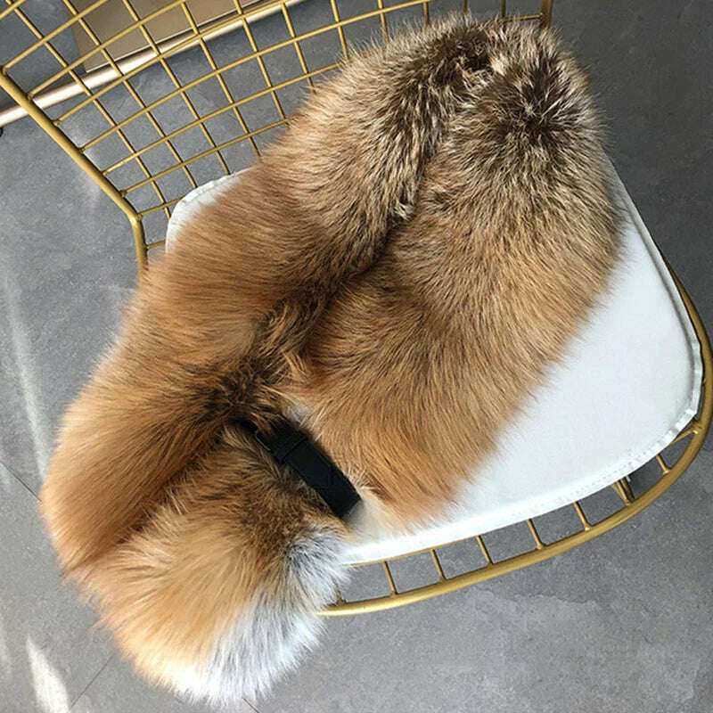 Fox Fur Scarf Luxury Genuine Big Fur Collar Whole Skin Solid Scarves With leather strap Women's Neck Warm Natural Fox Fur Shawl - KIMLUD