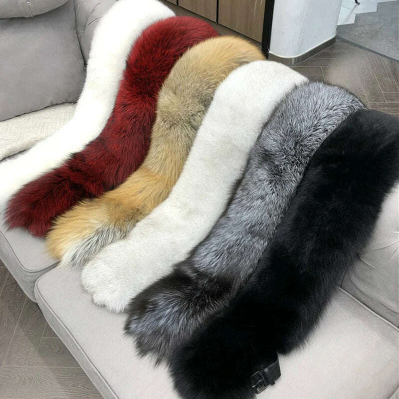 Fox Fur Scarf Luxury Genuine Big Fur Collar Whole Skin Solid Scarves With leather strap Women's Neck Warm Natural Fox Fur Shawl - KIMLUD