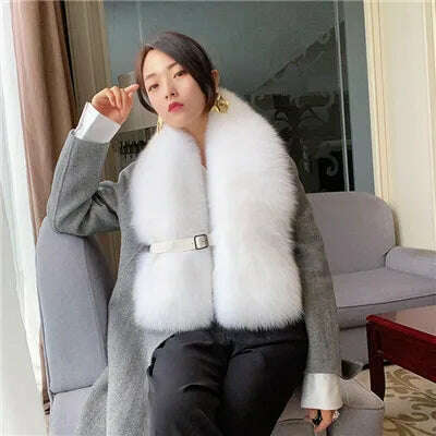 Fox Fur Scarf Luxury Genuine Big Fur Collar Whole Skin Solid Scarves With leather strap Women's Neck Warm Natural Fox Fur Shawl - KIMLUD