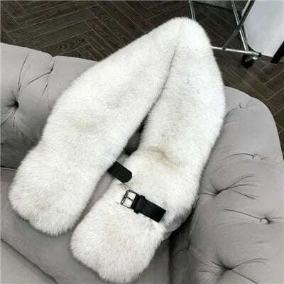 Fox Fur Scarf Luxury Genuine Big Fur Collar Whole Skin Solid Scarves With leather strap Women's Neck Warm Natural Fox Fur Shawl - KIMLUD