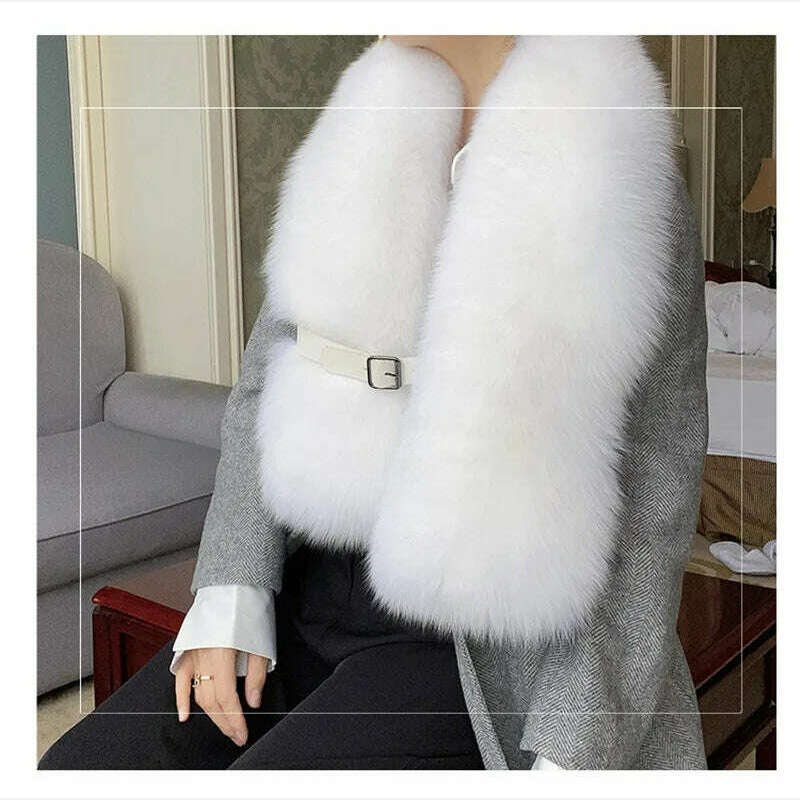 KIMLUD, Fox Fur Scarf Luxury Genuine Big Fur Collar Whole Skin Solid Scarves With leather strap Women's Neck Warm Natural Fox Fur Shawl, KIMLUD Womens Clothes