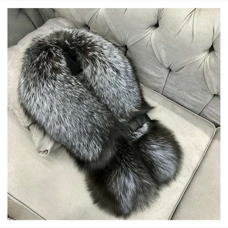 Fox Fur Scarf Luxury Genuine Big Fur Collar Whole Skin Solid Scarves With leather strap Women's Neck Warm Natural Fox Fur Shawl - KIMLUD
