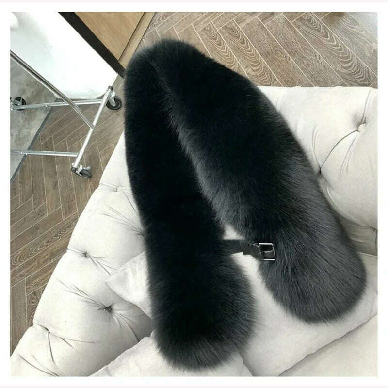 Fox Fur Scarf Luxury Genuine Big Fur Collar Whole Skin Solid Scarves With leather strap Women's Neck Warm Natural Fox Fur Shawl - KIMLUD