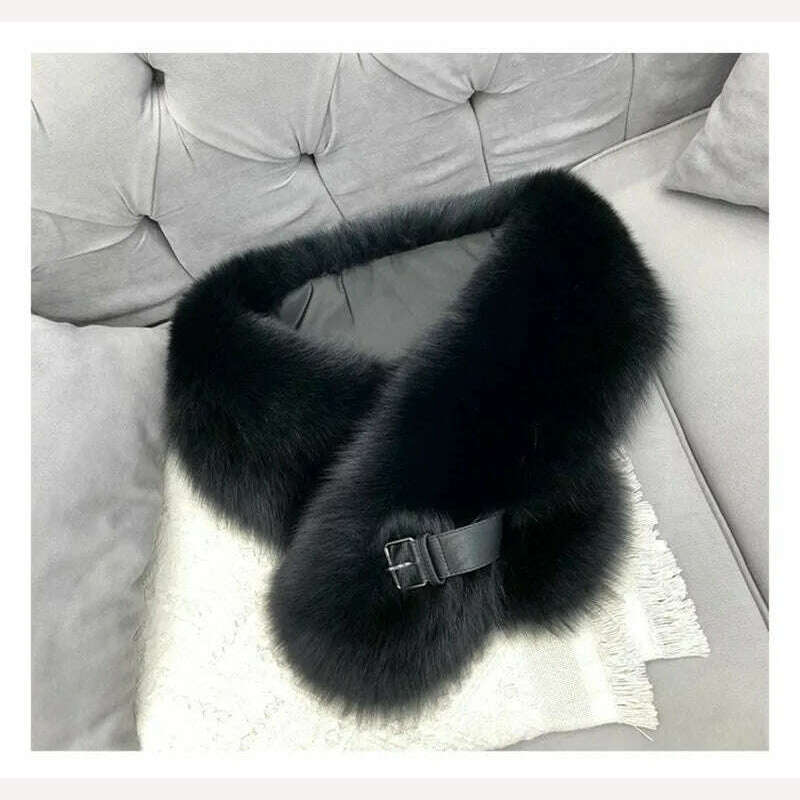 Fox Fur Scarf Luxury Genuine Big Fur Collar Whole Skin Solid Scarves With leather strap Women's Neck Warm Natural Fox Fur Shawl - KIMLUD
