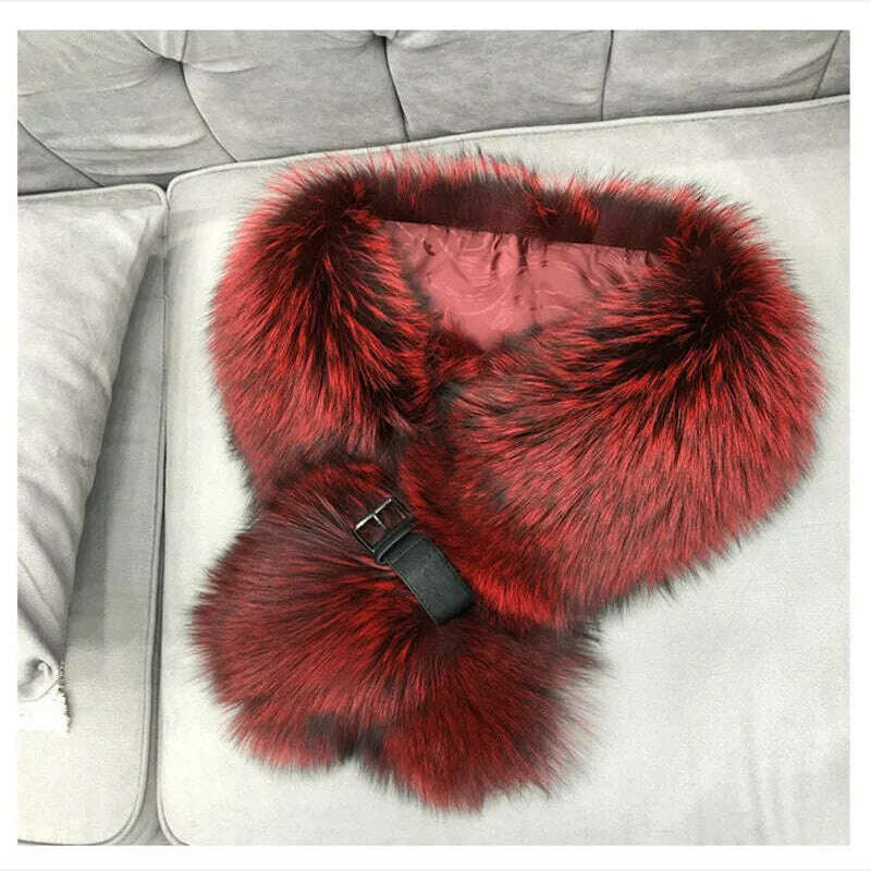 Fox Fur Scarf Luxury Genuine Big Fur Collar Whole Skin Solid Scarves With leather strap Women's Neck Warm Natural Fox Fur Shawl - KIMLUD