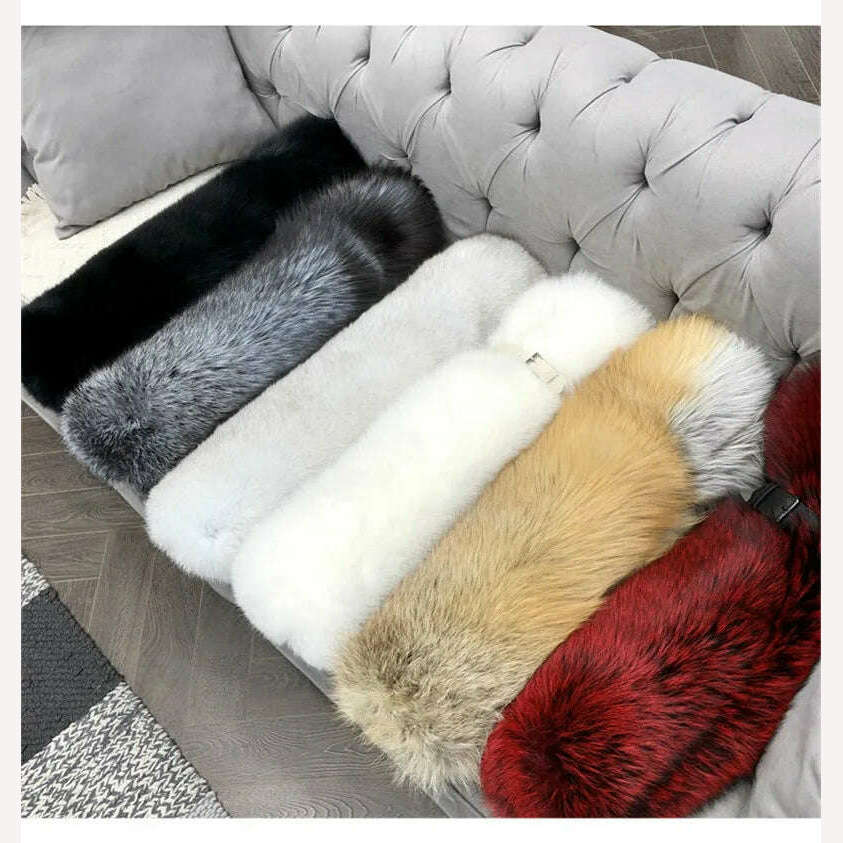 Fox Fur Scarf Luxury Genuine Big Fur Collar Whole Skin Solid Scarves With leather strap Women's Neck Warm Natural Fox Fur Shawl - KIMLUD