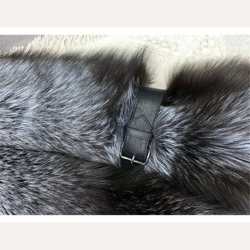 KIMLUD, Fox Fur Scarf Luxury Genuine Big Fur Collar Whole Skin Solid Scarves With leather strap Women's Neck Warm Natural Fox Fur Shawl, KIMLUD Womens Clothes