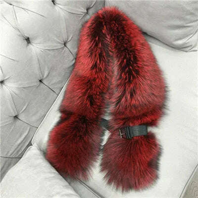 KIMLUD, Fox Fur Scarf Luxury Genuine Big Fur Collar Whole Skin Solid Scarves With leather strap Women's Neck Warm Natural Fox Fur Shawl, Red, KIMLUD Womens Clothes