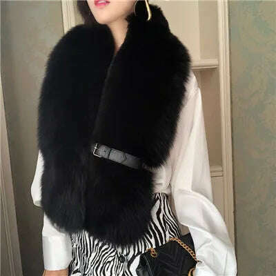 Fox Fur Scarf Luxury Genuine Big Fur Collar Whole Skin Solid Scarves With leather strap Women's Neck Warm Natural Fox Fur Shawl - KIMLUD