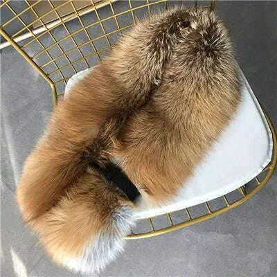 Fox Fur Scarf Luxury Genuine Big Fur Collar Whole Skin Solid Scarves With leather strap Women's Neck Warm Natural Fox Fur Shawl - KIMLUD