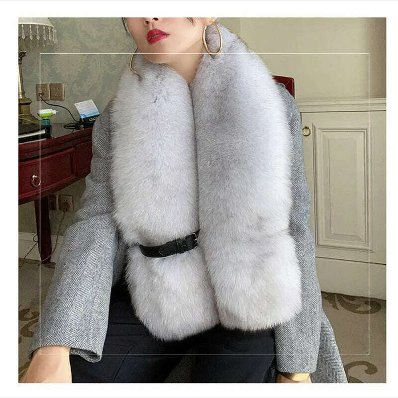 Fox Fur Scarf Luxury Genuine Big Fur Collar Whole Skin Solid Scarves With leather strap Women's Neck Warm Natural Fox Fur Shawl - KIMLUD
