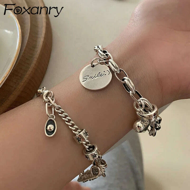 KIMLUD, Foxanry Silver Color Punk Chain Bracelet for Women New Fashion Simple Vintage Handmade Party Jewelry Gifts Wholesale, KIMLUD Women's Clothes