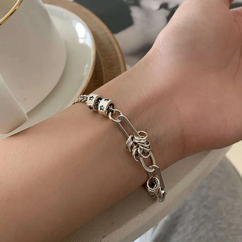 KIMLUD, Foxanry Silver Color Punk Chain Bracelet for Women New Fashion Simple Vintage Handmade Party Jewelry Gifts Wholesale, Style B, KIMLUD Womens Clothes