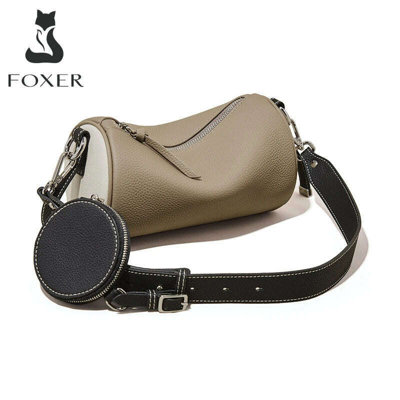 KIMLUD, FOXER Women's Cowhide Leather 2 in 1 Shoulder Bag Vintage Soft Messenger Bag With 2 Straps Crossbody Underarm Bags Gift For Lady, KIMLUD Womens Clothes