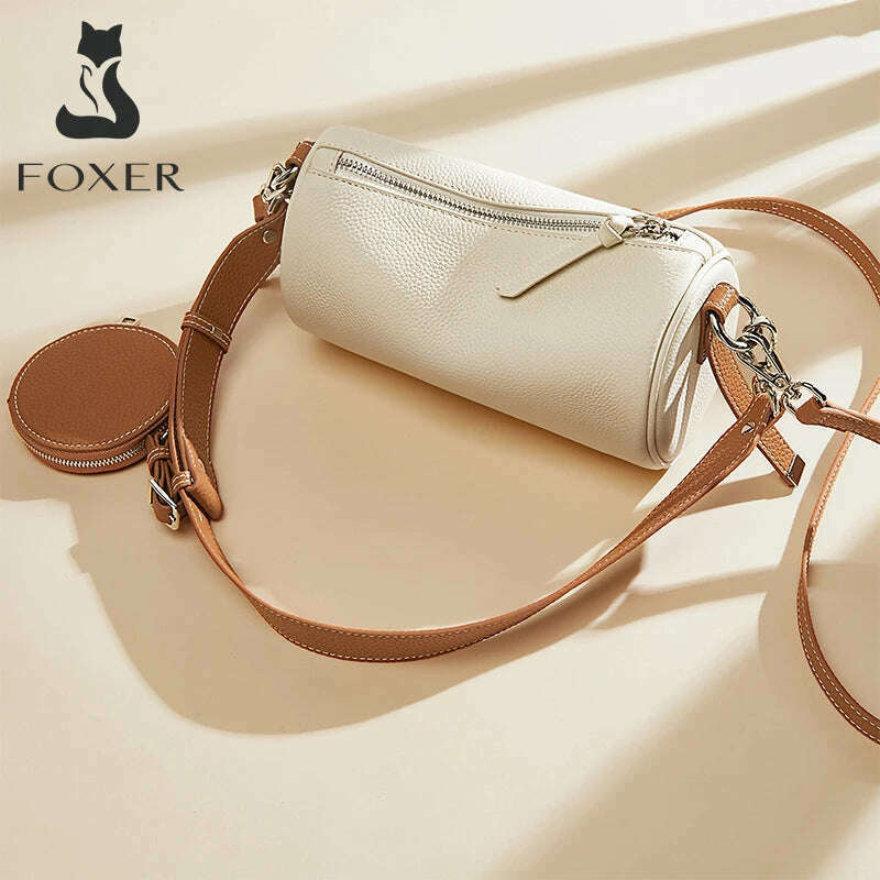 FOXER Women's Cowhide Leather 2 in 1 Shoulder Bag Vintage Soft Messenger Bag With 2 Straps Crossbody Underarm Bags Gift For Lady - KIMLUD