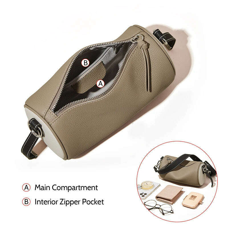 FOXER Women's Cowhide Leather 2 in 1 Shoulder Bag Vintage Soft Messenger Bag With 2 Straps Crossbody Underarm Bags Gift For Lady - KIMLUD