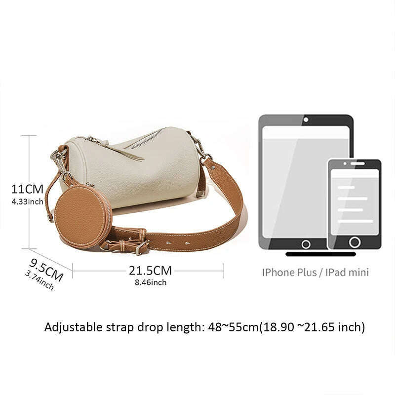 FOXER Women's Cowhide Leather 2 in 1 Shoulder Bag Vintage Soft Messenger Bag With 2 Straps Crossbody Underarm Bags Gift For Lady - KIMLUD